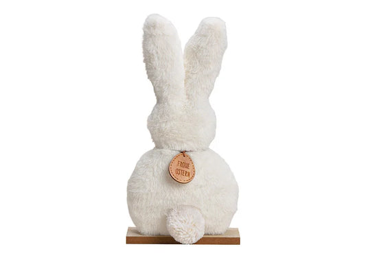 Aufsteller Hase aus Plüsch auf Holz