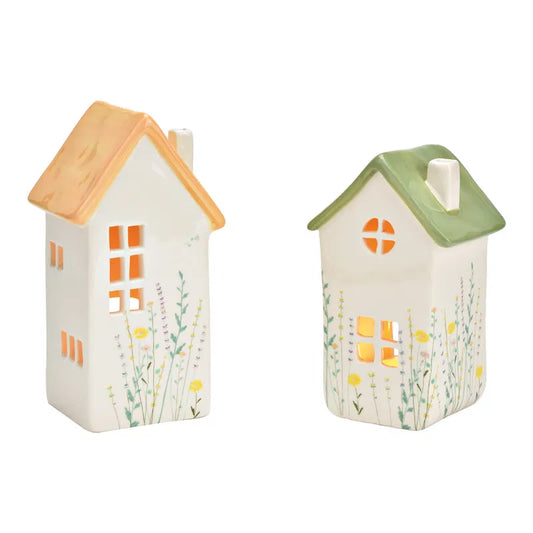 Windlicht Haus Blumen Dekor